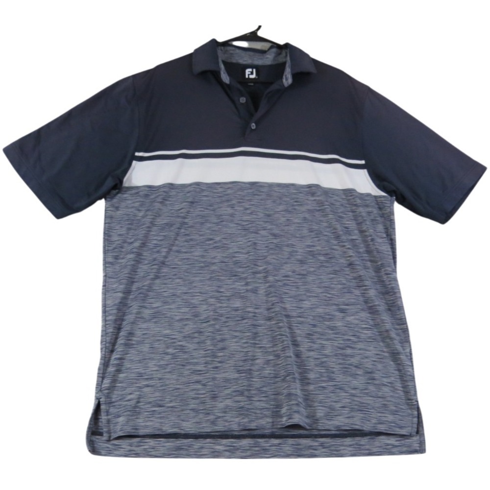 FootJoy Golf Polo Shirt Men Large Gray Striped Colorblock Performance Stretch FJ